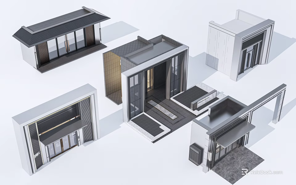 Modern Entrance Gate Designs Featuring Glass Panels and Sleek Metal Frames 3d model 