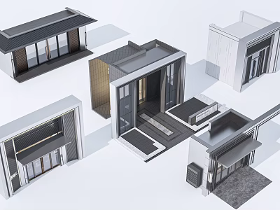Modern Entrance Gate Designs Featuring Glass Panels and Sleek Metal Frames 3d model