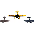 Yellow Gray And Dark Blue Fighter Jets With Classic Propeller Design 3d model