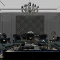 Elegant Dining Room Interior With Chandelier Dining Table Chairs And Floral Wall Art