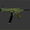 Green Submachine Gun With Double Grip Yellow MK Lettering And Worn Details