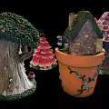 Colorful Decorative Fairy House Figurines With Mushroom Roofs And Flower Accents