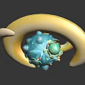 Colorful Artistic 3D Sculpture With Blue Sphere Green Decor And Yellow Curves