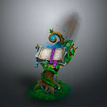 Magical Open Book Wrapped In Vines With Green Grass Blue Light And Bubble Elements 3d model