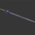 Fantasy Decorative Sword With Purple Blue Hilt Accents And Sharp Silver Blade