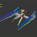 Futuristic Spacecraft Model With Blue Wings White Body And Green Detailed Structure