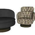 Modern Leisure Chairs With Black Round Design And Patterned Beige Black Upholstery Metal Base
