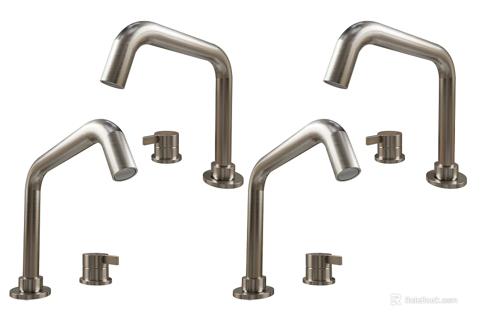 Modern Stainless Steel Faucets With Durable Design And Matching Control Knobs For Kitchen Bathroom 3d model 