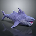 Purple Shark With Spiked Fins Textured Skin Open Mouth Sharp Teeth And Dark Background Reflection