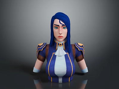 Child 3D Character Half Body Model With Blue Hair Green Eyes And Colorful Costume 3d model