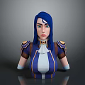 Child 3D Character Half Body Model With Blue Hair Green Eyes And Colorful Costume