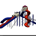 Colorful Playground Equipment With Red Blue Slides Ladders And Tower Structure