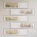 Traditional Chinese Landscape Paintings With Mountains And Rivers Hanging On White Wall