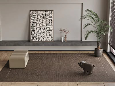 Brown Square Rug in Modern Living Room With Decor 3d model