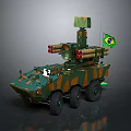Camouflaged Brazilian Armored Military Vehicle With Six Wheel Missile Launcher And Flag