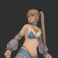 Game Movie Character With Blonde Ponytail Blue Bikini Top Sheer Sleeves And Golden Accessories
