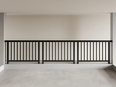 Modern Black Railing Design In Minimalist Indoor Space With Light Walls And Gray Floor 3d model