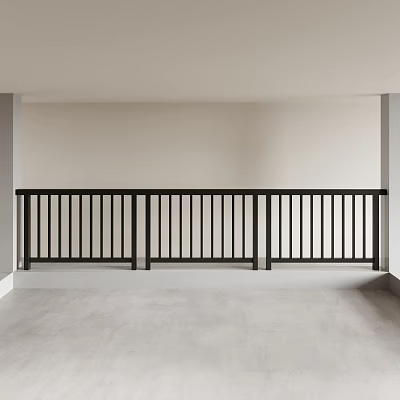 Modern Black Railing Design In Minimalist Indoor Space With Light Walls And Gray Floor 3d model