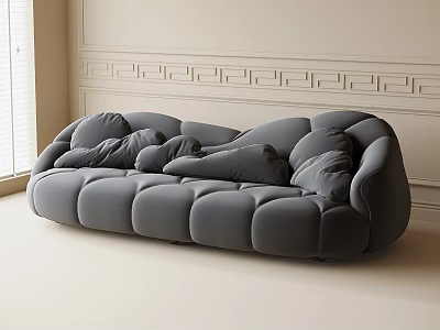 Unconventional Shape Gray Sofa With Plush Cushions In Modern Living Room With Wall Molding 3d model