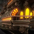 Historical Sailing Ship With Multiple Sails Wooden Structure And Lit Lanterns 3d model