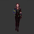 Woman With Long Black Hair In Dark Futuristic Outfit And Mechanical Arm Standing Pose