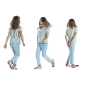 Five Young Girls Showing Different Sitting Poses On White Background