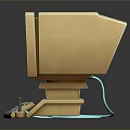 Vintage Computer With Green Screen Monitor Yellow Sticky Note Keyboard And Cables