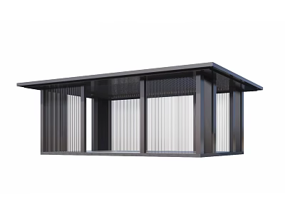 Modern Outdoor Pavilion Structure With Black Frame Vertical Slats And Flat Roof 3d model