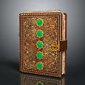 Elegant Leather Notebook With Gold Patterns Green Gemstones And Decorative Clasp 3d model