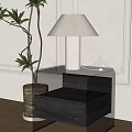 Modern table lamp table lamp side a few green plants 3d model