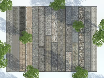 Decorative Garden Ornament Design With Various Paving Materials And Green Trees 3d model