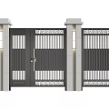 Modern Entry Gate Design With Geometric Patterns Vertical Slats And Gray Pillars 3d model