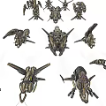Diverse Mechanical Sci Fi Flying Vehicles with Intricate Metallic Structures 3d model
