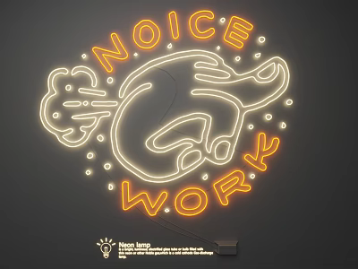 Neon Lighting Combination with NOICE WORK Text Cartoon Design and Small Circular Lights 3d model