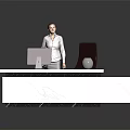 Modern Office Reception Furniture White Marble Desk With Dark Chair And Decorative Sphere