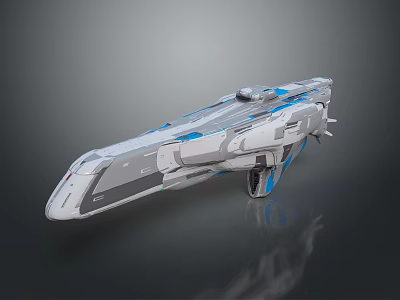Futuristic Spaceship With Sleek Gray And Blue Exterior Reflective Metallic Finish And Detailed Structure 3d model