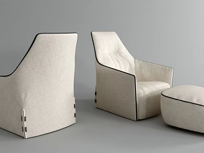 Modern Minimalist Single Sofa With Beige Fabric Upholstery Black Trim And Ottoman 3d model