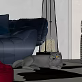 Inflatable Sofa Design With Blue Upholstery Red Curtains And Gray Cat