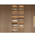 Modern Wooden Wine Cabinet With Glass Doors And Shelves In Home Interior Design