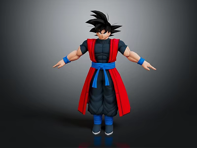 Game And Movie Character With Spiky Black Hair Red Robe Blue Sash And Blue Wristbands 3d model