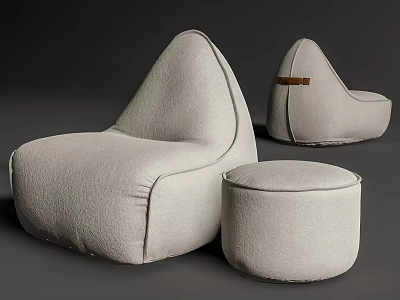 Light Gray Bean Bag Chair Set With Large Small Chairs And Soft Fabric Ottoman 3d model