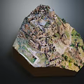 Detailed Ancient Mountain Village Model Built On Rocky Terrain With Traditional Structures And Greenery