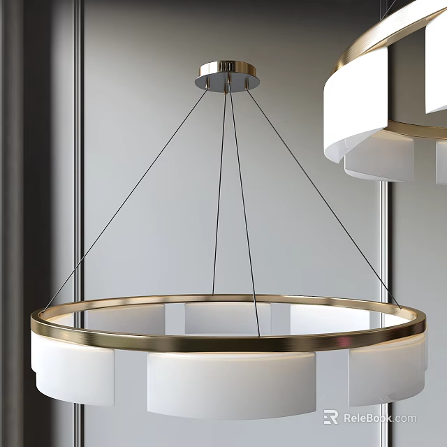 Modern Circular Pendant Chandelier With Brass Frame And White Shade Design 3d model 