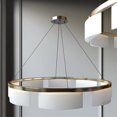 Modern Circular Pendant Chandelier With Brass Frame And White Shade Design 3d model