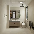 Modern Bathroom Interior Featuring Wooden Vanity Large Mirror Toilet Shower Area Wall Tiles And Plants