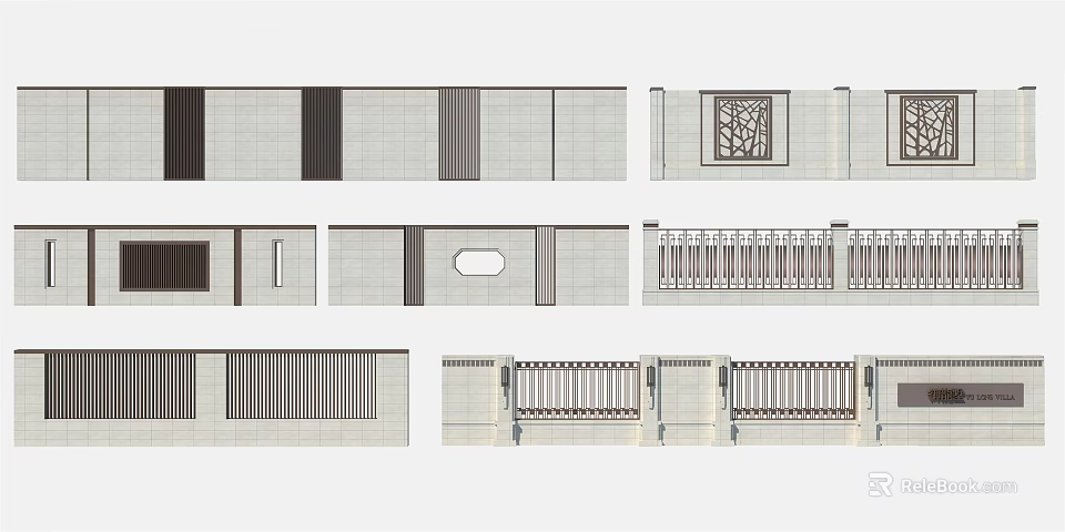 Various Garden Wall Designs Featuring Decorative Grilles Perforated Patterns And Textures 3d model