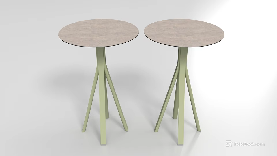 Two Round Dining Tables with Light Colored Tabletop and Light Green Tripod Legs 3d model