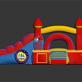 Colorful Inflatable Play Castle With Red Towers Yellow Slides And Blue Steps For Kids