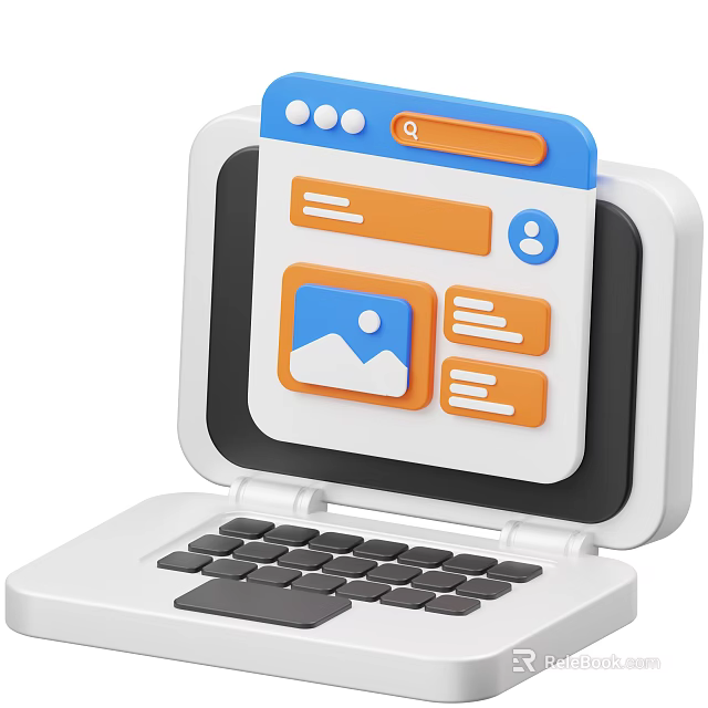 Smart Machine Displaying Interactive Web Interface With Icons On Laptop Screen 3d model 