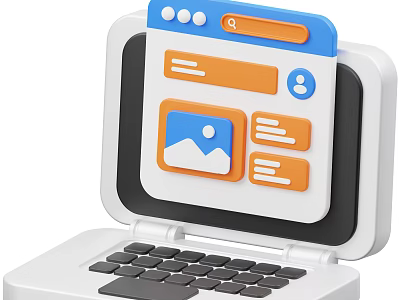 Smart Machine Displaying Interactive Web Interface With Icons On Laptop Screen 3d model